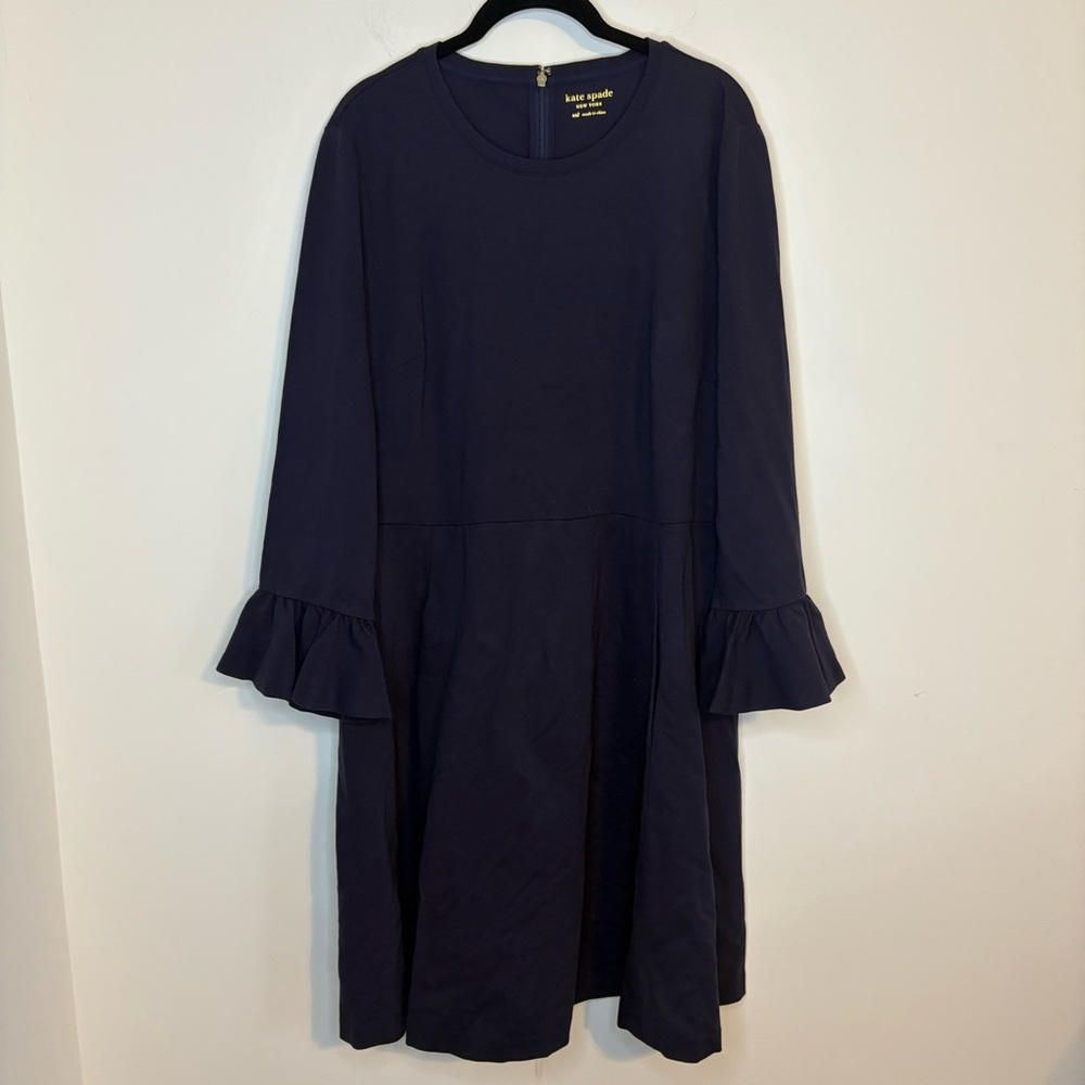 Kate Spade Navy Blue 3/4 Bell Sleeve Fit and Flare Zip Up Dress Size XXL Pockets